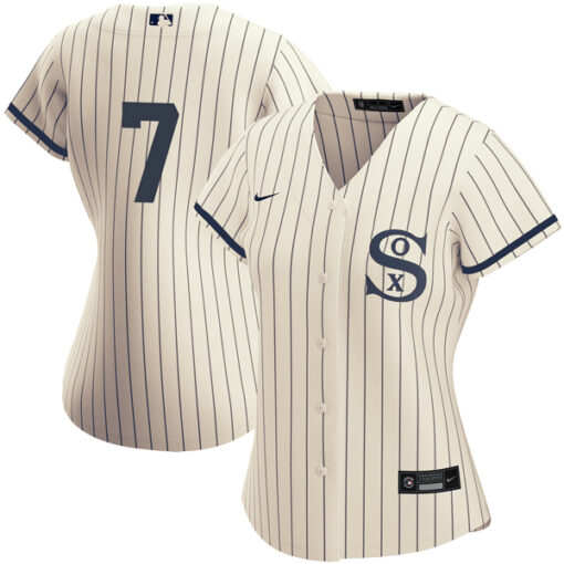 Women's Chicago White Sox #7 Tim Anderson 2021 Cream Navy Name&Number Field Of Dreams Cool Base Stitched Jersey(Run Small)
