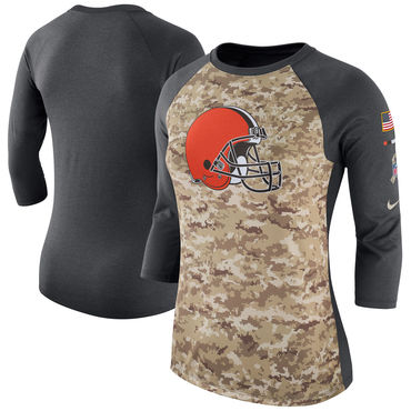 Women's Cleveland Browns Nike Camo Charcoal Salute To Service Legend Three-Quarter Raglan Sleeve T Shirt