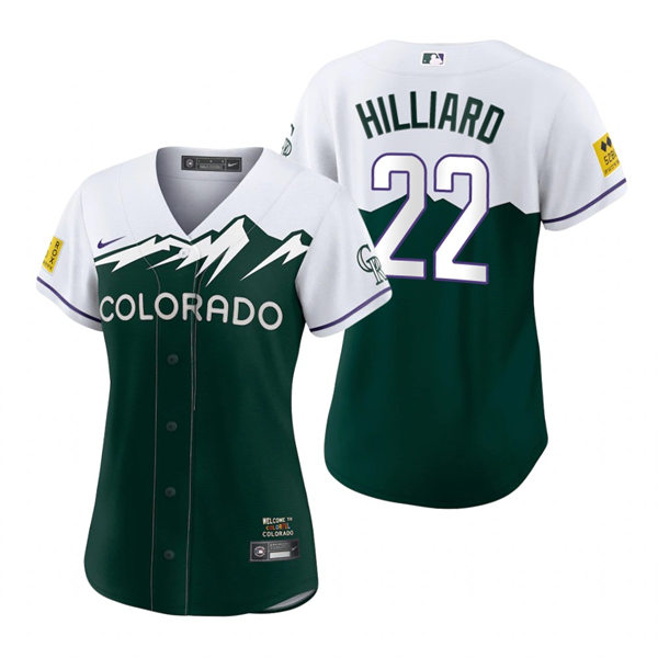 Women's Colorado Rockies #22 Sam Hilliard Green 2022 City Connect Jersey