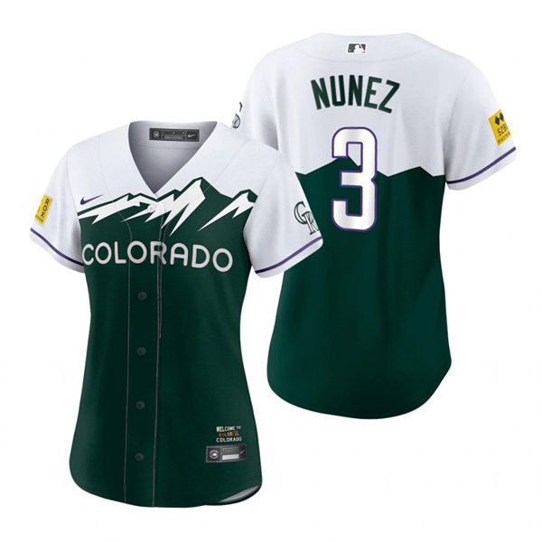 Women's Colorado Rockies #3 Dom Nunez Green 2022 City Connect Jersey