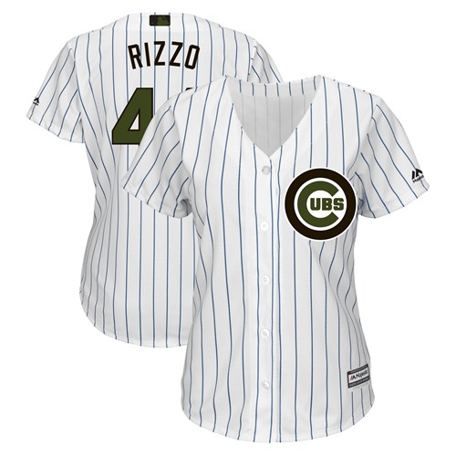 Women's Cubs #44 Anthony Rizzo White(Blue Strip) 2018 Memorial Day Cool Base Women's Stitched MLB Jersey