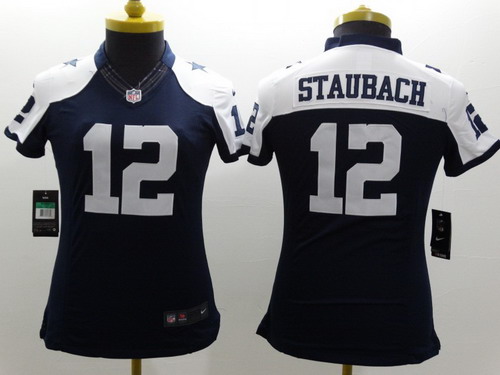 Women's Dallas Cowboys #12 Roger Staubach Blue Thanksgiving Nike Limited Stitched Jersey