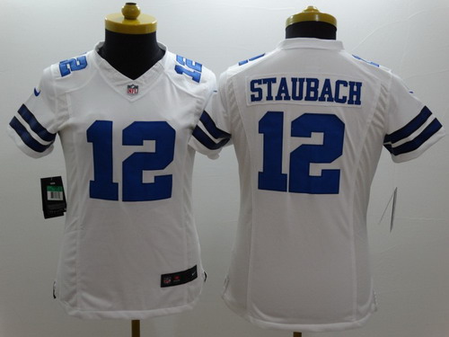 Women's Dallas Cowboys #12 Roger Staubach White Nik Limited Stitched Jersey