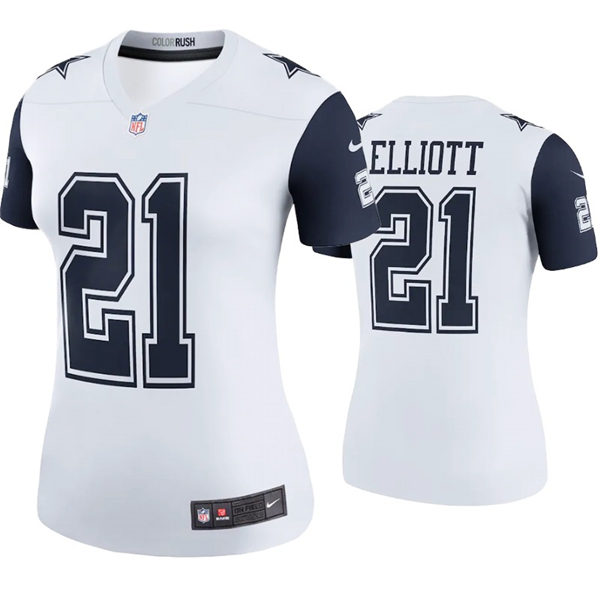 Women's Dallas Cowboys #21 Ezekiel Elliott Nike White Color Rush Limited Jersey