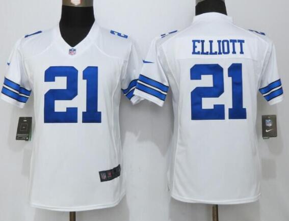 Women's Dallas Cowboys #21 Ezekiel Elliott White Road NFL Nike Limited Stitched Jersey