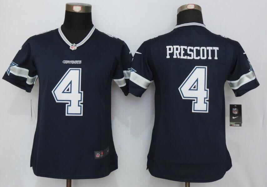 Women's Dallas Cowboys #4 Dak Prescott Navy Blue Team Color Stitched NFL Nike Limited Stitched Jersey