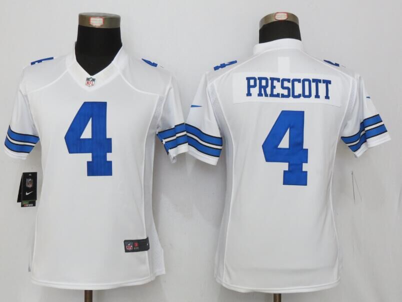 Women's Dallas Cowboys #4 Dak Prescott White Road Stitched NFL Nike Limited Stitched Jersey