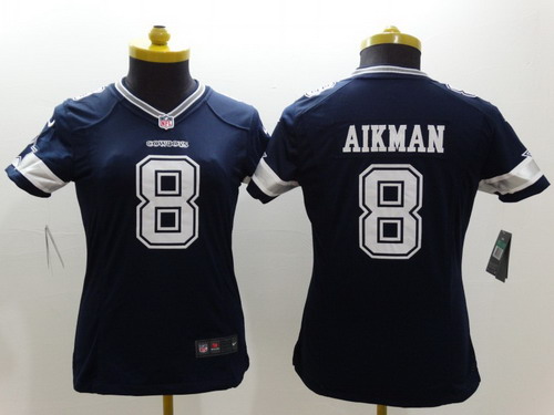 Women's Dallas Cowboys #8 Troy Aikman Blue Nik Limited Stitched Jersey