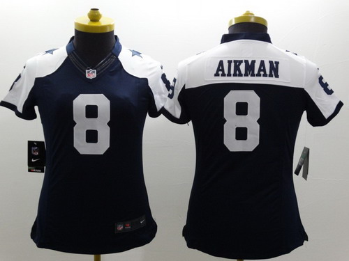 Women's Dallas Cowboys #8 Troy Aikman Blue Thanksgiving Nike Limited Stitched Jersey