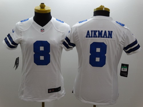 Women's Dallas Cowboys #8 Troy Aikman White Nik Limited Stitched Jersey
