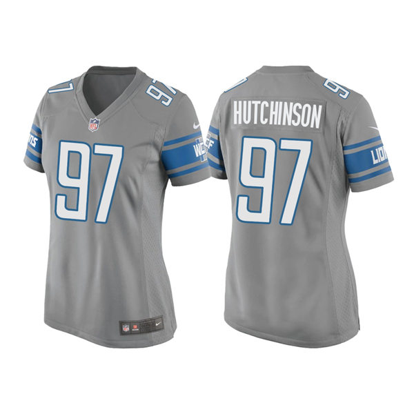 Women's Detroit Lions #97 Aidan Hutchinson Nike Silver Color Rush Limited Jersey