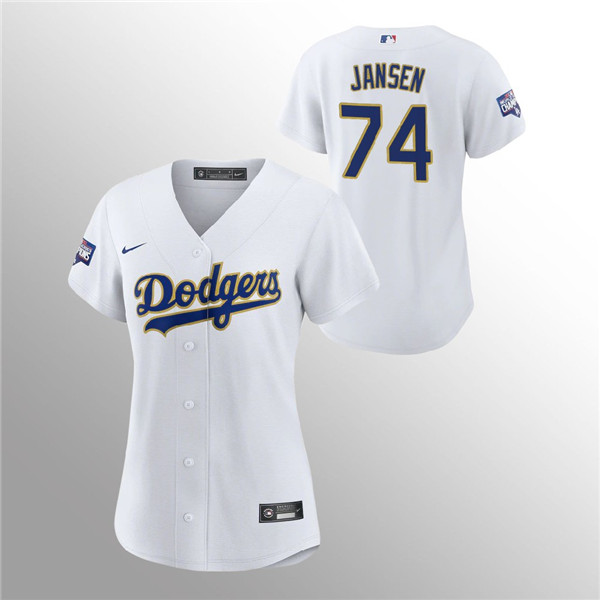 Women's Dodgers #74 Kenley Jansen White 2021 Gold Program Replica Jersey