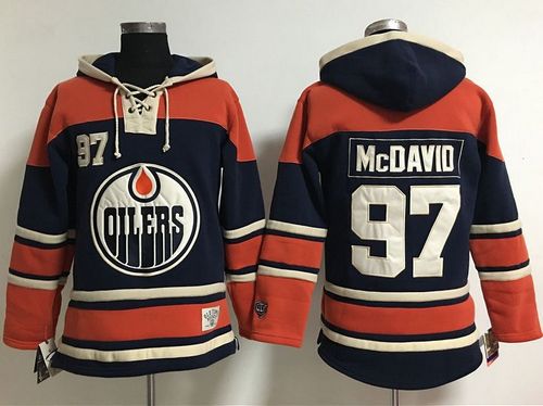Women's Edmonton Oilers #97 Connor McDavid Navy Blue  Old Time Lacer NHL Hoodie