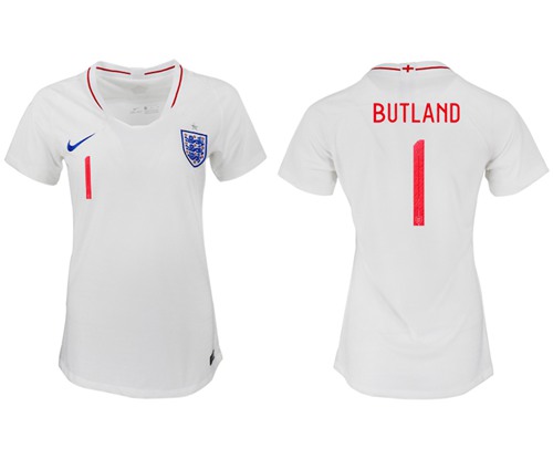 Women's England #1 Butland Home Soccer Country Jersey
