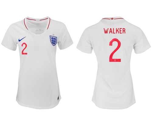 Women's England #2 Walker Home Soccer Country Jersey
