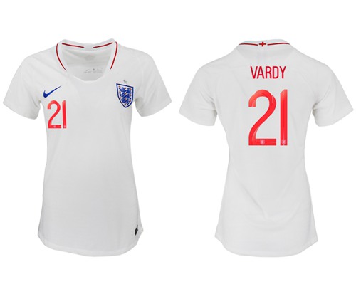Women's England #21 Vardy Home Soccer Country Jersey