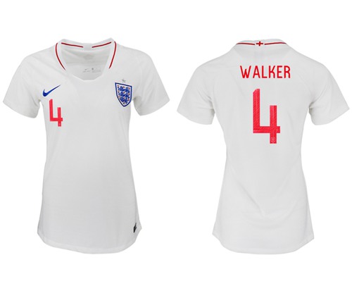 Women's England #4 Walker Home Soccer Country Jersey