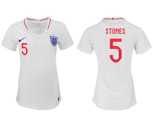 Women's England #5 Stones Home Soccer Country Jersey