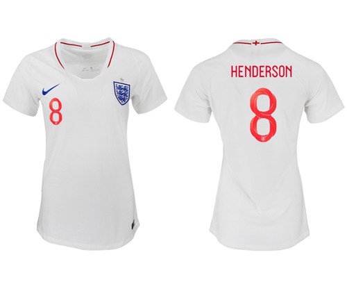 Women's England #8 Henderson Home Soccer Country Jersey