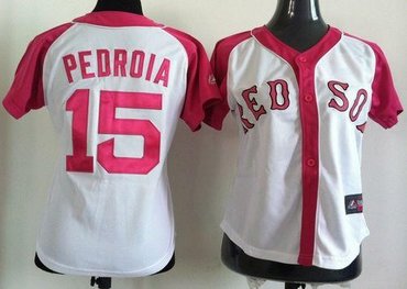 Women's Fashion Boston Red Sox #15 Dustin Pedroia White-Pink Splash Fashion Baseball Jersey