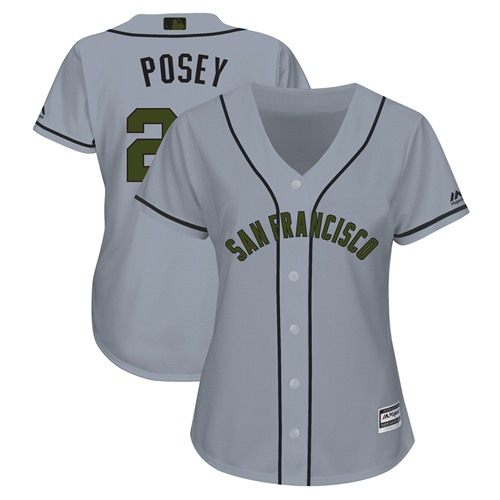 Women's Giants #28 Buster Posey Grey 2018 Memorial Day Cool Base Women's Stitched MLB Jersey