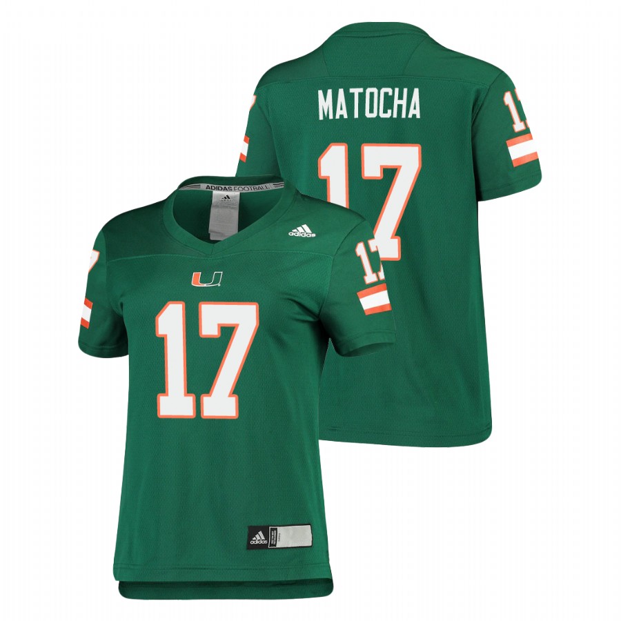 Women's Green Miami Hurricanes Peyton Matocha Replica Football Jersey Women's Jersey Miami Hurricanes Green Peyton Matocha Replica Football Jersey