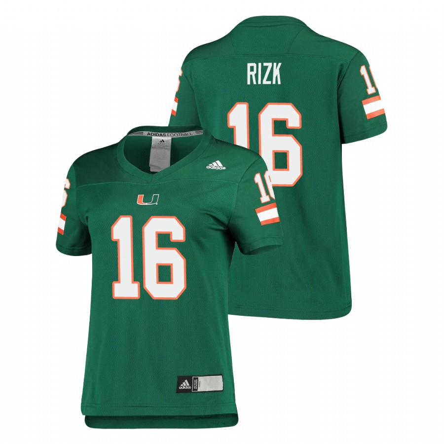 Women's Green Miami Hurricanes Ryan Rizk Replica Football Jersey Women's Jersey Miami Hurricanes Green Ryan Rizk Replica Football Jersey