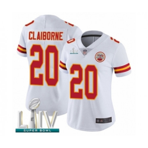 Women's Kansas City Chiefs #20 Morris Claiborne White Vapor Untouchable Limited Player Super Bowl LIV Bound Football Jersey