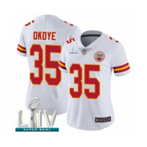 Women's Kansas City Chiefs #35 Christian Okoye White Vapor Untouchable Limited Player Super Bowl LIV Bound Football Jersey