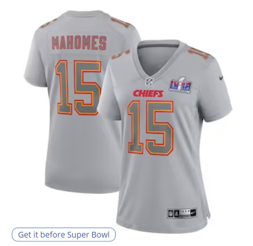 Women's Kansas City Chiefs Patrick Mahomes Nike Gray Super Bowl LVIII Atmosphere Fashion Game Jersey