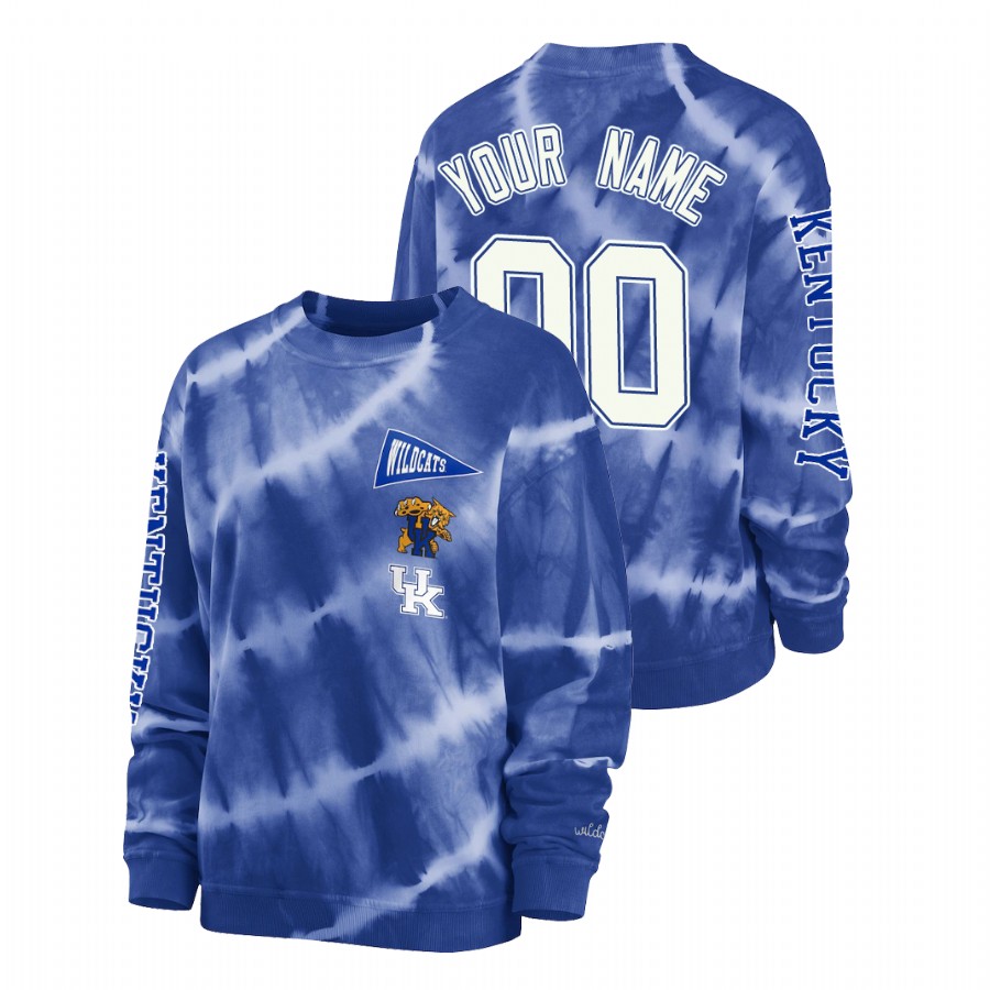 Women's Kentucky Wildcats Custom Royal Tie-Dye Crewneck Sweatshirt