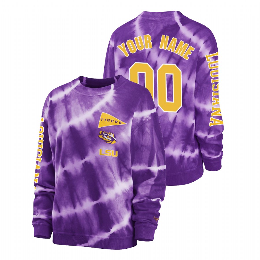 Women's LSU Tigers Custom Purple Tie-Dye Crewneck Sweatshirt