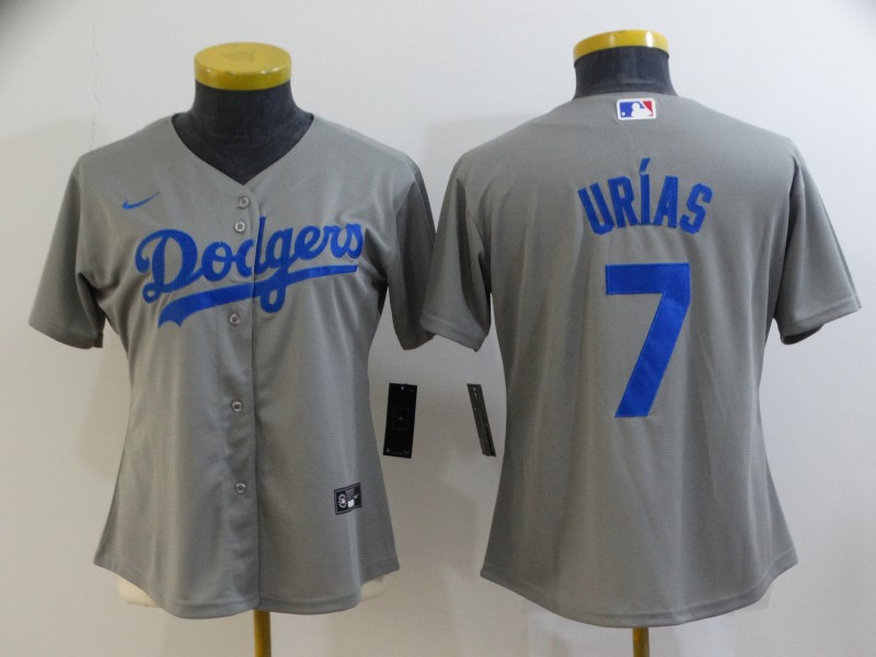 Women's Los Angeles Dodgers #7 Julio Urias Grey Stitched MLB Cool Base Nike Jersey的副本