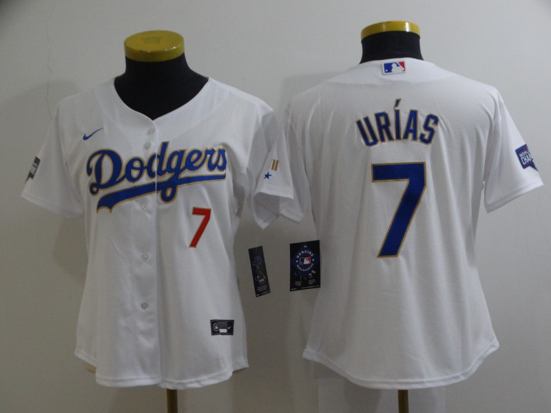 Women's Los Angeles Dodgers #7 Julio Urias Nike 2021 White Gold Championship Program Jersey