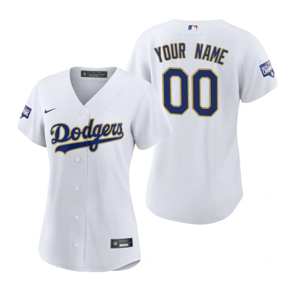 Women's Los Angeles Dodgers Custom Nike White Gold 2021 Gold Program Cool Base Jersey