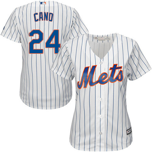 Women's Mets #24 Robinson Cano White(Blue Strip) Women's Home Stitched Baseball Jersey