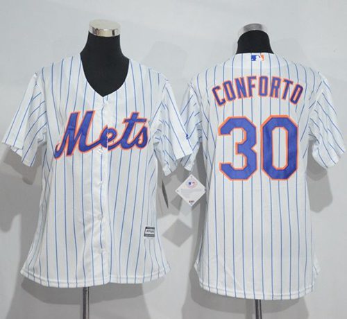 Women's Mets #30 Michael Conforto White(Blue Strip) Home Stitched MLB Jersey