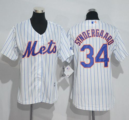 Women's Mets #34 Noah Syndergaard White(Blue Strip) Home Stitched MLB Jersey