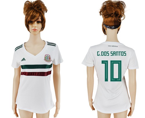 Women's Mexico #10 G.Dos Santos Away Soccer Country Jersey