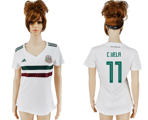 Women's Mexico #11 C.Vela Away Soccer Country Jersey