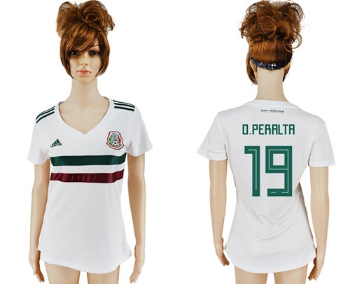Women's Mexico #19 O.Peralta Away Soccer Country Jersey