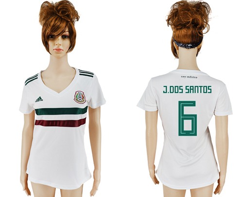 Women's Mexico #6 J.Dos Santos Away Soccer Country Jersey