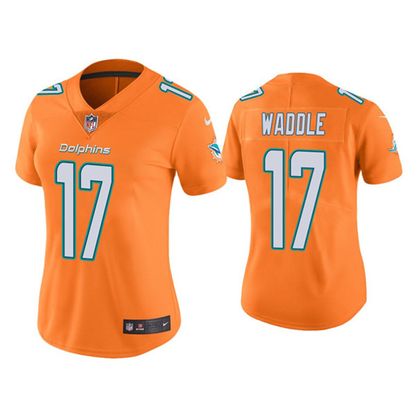Women's Miami Dolphins #17 Jaylen Waddle Orange Vapor Untouchable Stitched Jersey 