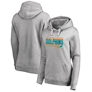 Women's Miami Dolphins NFL Pro Line By Fanatics Branded Ash Iconic Collection On Side Stripe Pullover Hoodie