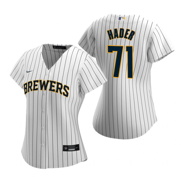 Women's Milwaukee Brewers #71 Josh Hader Nike White Pinstripe Alternate Jersey