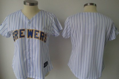 Women's Milwaukee Brewers Customized White Pinstripe Jersey