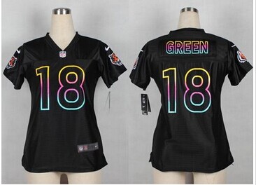 Women's NEW Bengals #18 A.J. Green Black NFL Fashion Game Jersey