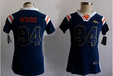 Women's NEW Broncos #94 DeMarcus Ware Navy Blue NFL Elite Draft Him Shimmer Jersey