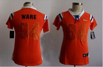 Women's NEW Broncos #94 DeMarcus Ware Orange NFL Elite Draft Him Shimmer Jersey