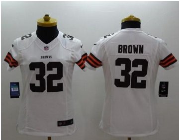 Women's NEW Browns #32 Jim Brown White NFL Limited Jersey